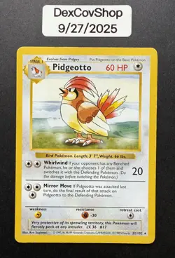 1999 Pokemon TCG Pidgeotto Base Set Shadowless Rare 22/102 - Image 1