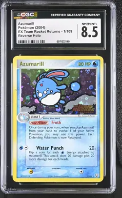 CGC 8.5 Azumarill EX Team Rocket Returns 1/109 Reverse Holo Stamped Pokemon Card - Image 1
