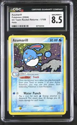 CGC 8.5 Azumarill 2004 EX Team Rocket Returns 1/109 Holo Pokemon Card - Image 1