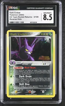 CGC 8.5 Dark Crobat EX Team Rocket Returns 3/109 Reverse Holo Stamped Pokemon - Image 1