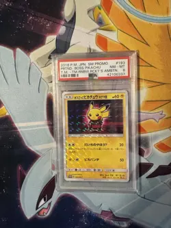 2018 Pokemon Pretend Boss Pikachu JPN SM Promo 193/SM-P - PSA 8 NM-MT - Image 1