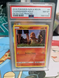 2019 POKEMON DETECTIVE PIKACHU #4 CHARMANDER-HOLO PSA 8 *Free Shipping* - Image 1