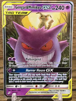 Pokemon TCG Gengar & Mimikyu GX Holo Ultra Rare Card Sun Moon Team Up 53/181 LP - Image 1