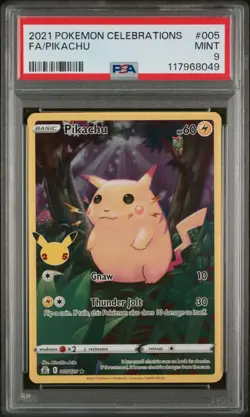 PSA 9 Mint Pikachu 005/025 2021 Celebrations Full Art Holo English Pokemon Card - Image 1