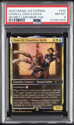 2022 MTG SECRET LAIR DROP FOIL #432 CHUN-LI, COUNTLESS KICKS PSA 8 - Image 1