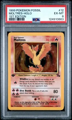 POKEMON FOSSIL 1999 #12 MOLTRES-HOLO 1ST EDITION PSA 6 NEW CERT - Image 1