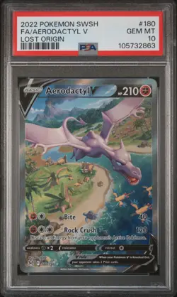 2022 POKEMON SWORD & SHIELD LOST ORIGIN #180 FULL ART/AERODACTYL V PSA 10 - Image 1
