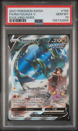 2021 POKEMON SWORD & SHIELD EVOLVING SKIES #194 FULL ART/RAYQUAZA V PSA 10 - Image 1