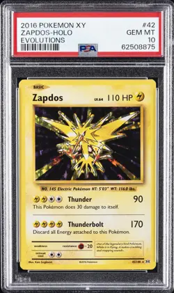 2016 POKEMON XY EVOLUTIONS #42 ZAPDOS-HOLO PSA 10 - Image 1