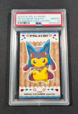 Pokemon Business Card Japanese Poncho Wearing Pikachu PSA 10 GEM MT Mega Lucario - Image 1
