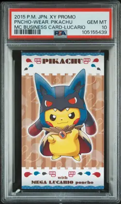 Pokemon Business Card Japanese Poncho Wearing Pikachu PSA 10 GEM MT Mega Lucario - Image 3