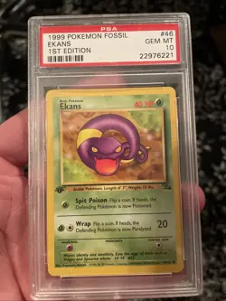 1999 Ekans 46/62 1st Edition NM-LP English Pokemon Fossil Non-Holo Card PSA 10 - Image 1