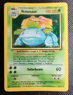 Venusaur Base Set Holo 15/102 Rare 1999 Pokemon Card Wizards WOTC - Heavy Play - Image 1