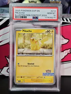 PSA 10 GEM MINT Pikachu Pokemon Card #214 Black Star Promo Illustration Contest - Image 1