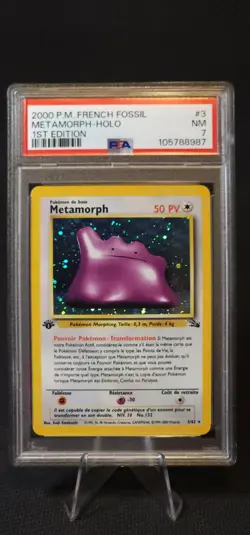 Pokemon French Metamorph (Ditto) 3/62 Fossil-1st Edition Holo PSA 7 - Image 1