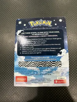 POKEMON SCARLET / VIOLET -SHINY MIRAIDON OR SHINY KORAIDON CODE CARD UNSCRATCHED - Image 2