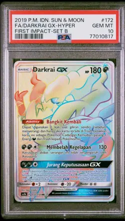 PSA 10 Gem Mint Darkrai GX 172 Rainbow Secret Rare Pokemon Card Indonesian - Image 1