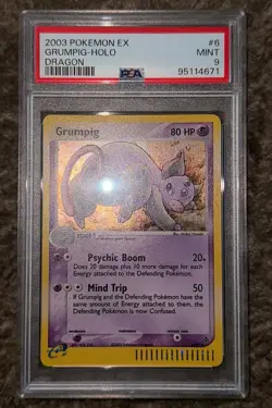 PSA 9 MINT Grumpig 6/97 Reverse Holo EX Dragon 2003 Pokemon Card - Image 2