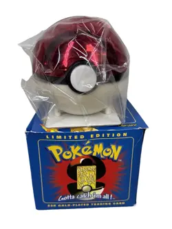 1999 Pokemon Burger King Charizard 23K Gold Plated Card & SEALED Pokeball BLUE - Image 1