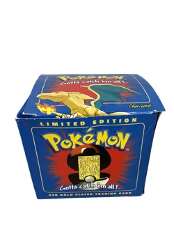 1999 Pokemon Burger King Charizard 23K Gold Plated Card & SEALED Pokeball BLUE - Image 2