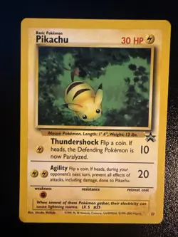 Pikachu # 27 WOTC Black Star PROMO "Bumblebee" Pokemon Card HP/DMG - Image 1