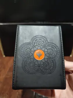 Mtg Ultra Pro Deck Box Leather Alcove Flip Magnetic Black Orange Symbol - Image 2