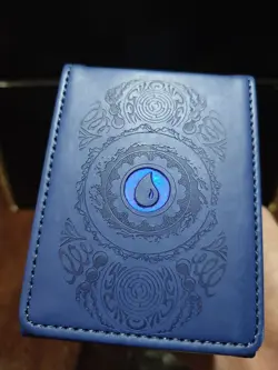 Mtg Ultra Pro Deck Box Leather Alcove Flip Magnetic Blue Mana Symbol Foil Used - Image 1