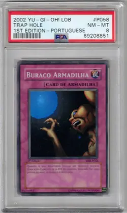 TRAP HOLE 1ST EDITION PORTUGUESE 2002 YU-GI-OH LOB P058 PSA 8 - Image 1
