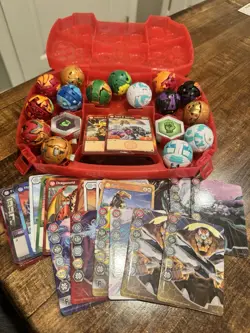 Lot of 12 Bakugan Cards 9 Metal Cards 29 Chips & 15 Battle Brawlers With Case - Image 1