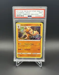 Pokemon Sun & Moon PSA 9 Lycanroc SM118 STAFF Prerelease Promo Graded Card - Image 1