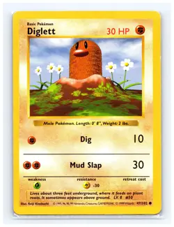 💥 Diglett (Shadowless) Non Holo Pokemon TCG 1999 Base Set Vintage # 47/102 - Image 1