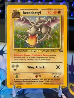 Pokemon TCG Aerodactyl Fossil 1/62 Holo Rare Card MP - Image 1