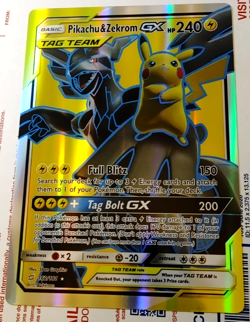 Pikachu & Zekrom GX Jumbo Custom Fan Made Pokemon Art Card Holo Foil - Image 1