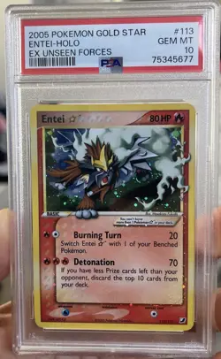 2005 POKEMON EX UNSEEN FORCES GOLD STAR #113 ENTEI-HOLO PSA GEM MT 10 - Image 1