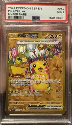 2024 POKEMON SSP EN-SURGING SPARKS HYPER RARE #247 PIKACHU EX PSA 9 - Image 1