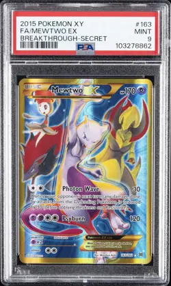 2015 POKEMON XY BREAKTHROUGH SECRET #163 FULL ART/MEWTWO EX PSA 9 - Image 1
