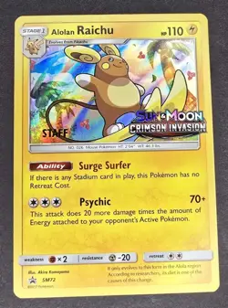 Pokemon Alolan Raichu Staff Crimson Invasion Prerelease Promo SM72 - Image 1