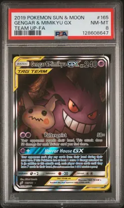 Pokemon Gengar & Mimikyu GX Team Up Full Alt Art #165 PSA 8 Super Clean! - Image 1