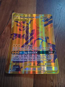 Pokemon Pikachu and Zekrom GX Tag Team Jumbo Promo Card SM248 OVERSIZED Damaged - Image 1