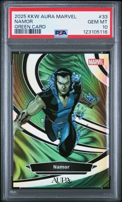 2025 KAKAWOW AURA MARVEL GREEN CARD #33 NAMOR 5/25 PSA 10 - Image 1