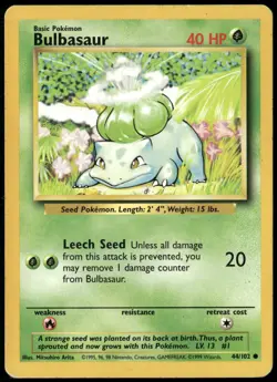 Bulbasaur 44/102 Base Set Non Holo Rare Vintage Pokemon Card Damaged-2 - Image 1