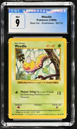 CGC 9 MINT Pokemon Base Set Shadowless Weedle 69 - Image 1
