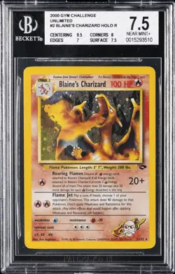 2000 POKEMON GYM CHALLENGE UNLIMITED HOLO RARE #2 BLAINE'S CHARIZARD BGS 7.5 - Image 1