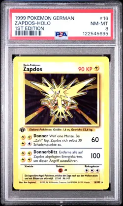 1999 POKEMON GERMAN 1ST EDITION #16 ZAPDOS-HOLO PSA 8 - Image 1