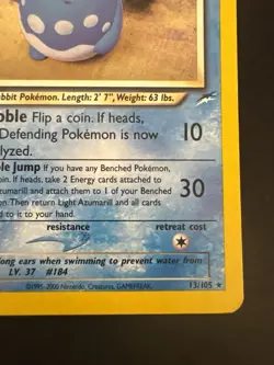 Pokemon Neo Destiny Holo Rare Vintage TCG Foil Light Azumarill 13/105 WotC - Image 4