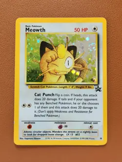 Meowth 10 Game Boy Black Star SWIRL GB Stamped Promo Rare Holo Pokemon Card LP - Image 1