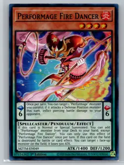 Performage Fire Dancer - MZTM-EN049 - Super Rare - 1st Edition Yugioh NM - Image 1