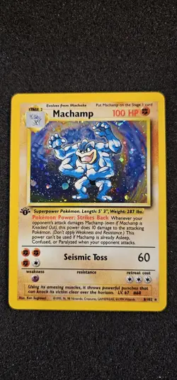 1999 Pokemon TCG 1st Edition Cosmos Holo Rare Card Machamp 8/102 - Image 1