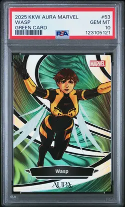 2025 KAKAWOW AURA MARVEL GREEN CARD #53 WASP 2/25 PSA 10 - Image 1