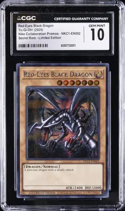 2025 YU-GI-OH! NIKE COLLABORATION LIMITED EDITION RED-EYES BLACK DRAGON CGC 10 - Image 1